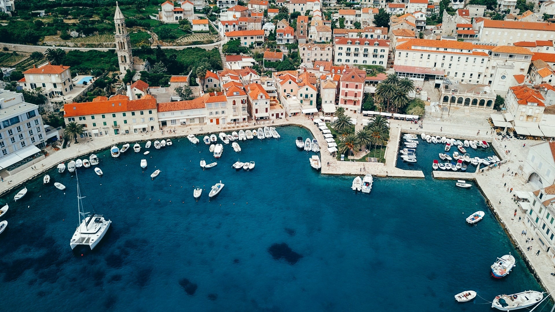 aerial view photo of picturesque port with sailboats-excursion-tour-montenegro-herceg-novi-porto-novi